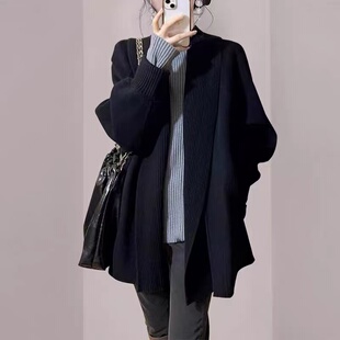 韩系秋冬加厚软糯感针织开衫女慵懒风宽松毛衣外套外搭洋气上衣潮