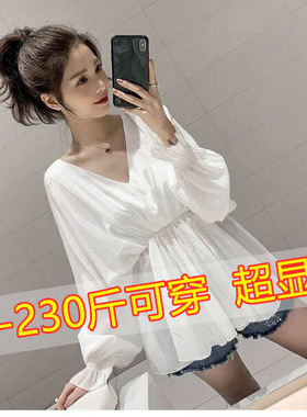 加大码衬衫女200斤胖mm春秋遮肚藏肉心机衬衣显瘦洋气雪纺上衣潮