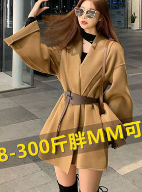 特大码风衣外套300斤胖mm毛呢