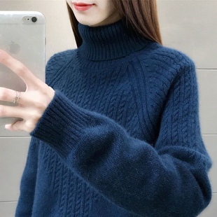 300斤大码胖mm半高领毛衣女秋冬慵懒风加厚外穿针织衫上衣外套潮