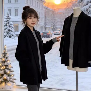 韩国chic大码宽松慵懒风加厚针织衫女胖mm长袖毛衣洋气上衣外套潮
