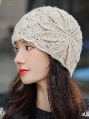 新款秋冬时尚女帽经典气质女人味十足复古优雅手工大花朵包头帽日