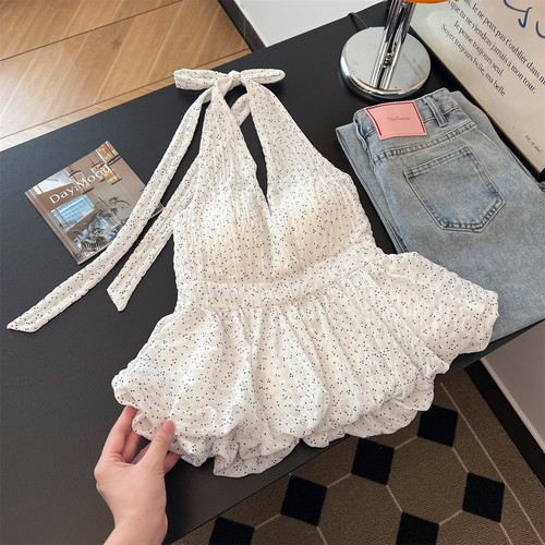 褶皱波点带胸垫挂脖背心优品质