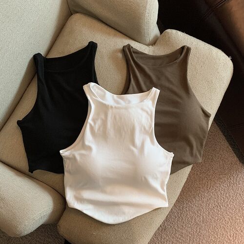 短款无袖带胸垫吊带背心女优品质