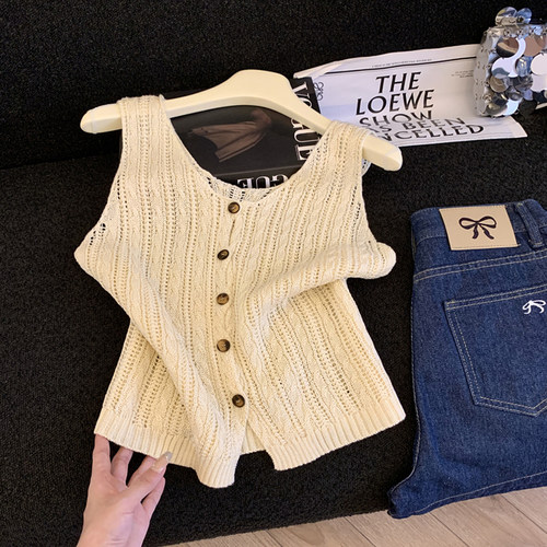 镂空百搭无袖针织背心小衫优品质