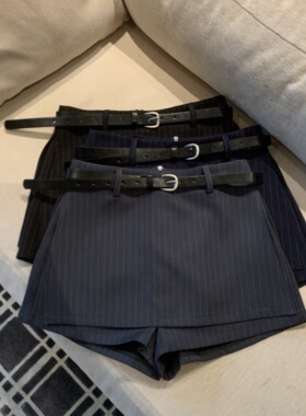 Jade Closet直营店推荐~美德拉甜辣风配腰带竖条纹西装半身短裤裙