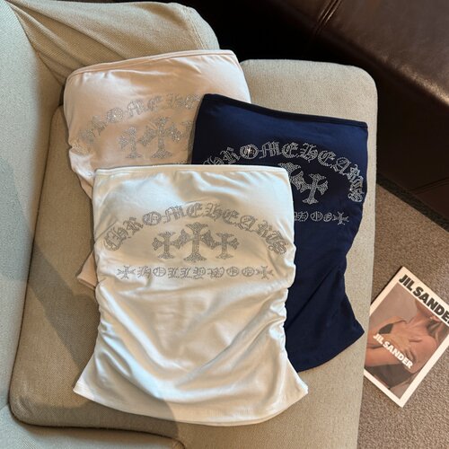 性感烫钻褶皱抹胸短背心优品质