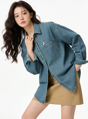 通勤百搭小狗刺绣牛仔衬衫女春季新款韩版休闲气质宽松显瘦上衣潮