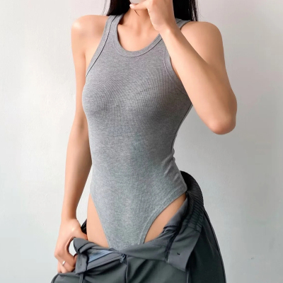 连裆连体圆领修身欧美女螺纹背心