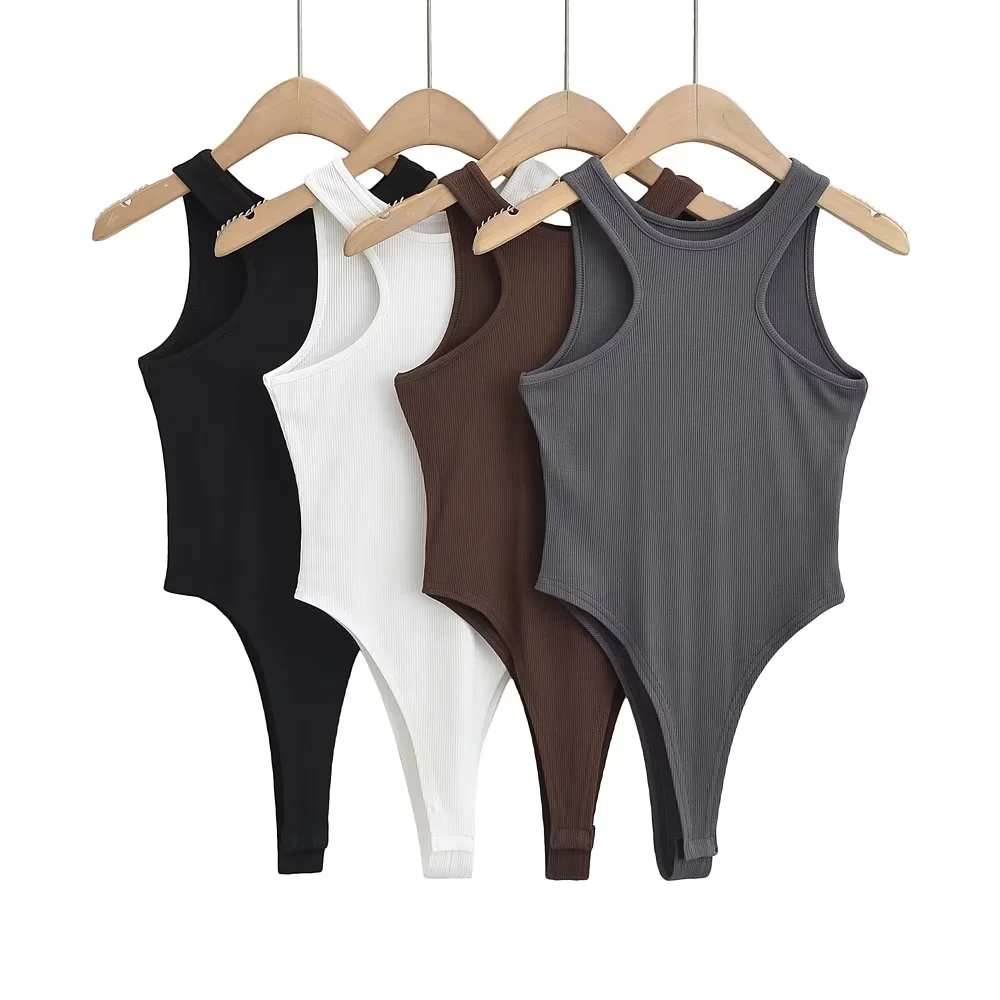 连裆连体窄肩圆领欧美新品女背心