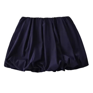 甜美风夏季 蓬蓬裙褶皱拼接松紧腰女半身裙花苞裙甜辣范南瓜裙 新品