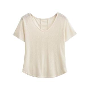 清爽直筒休闲罩衫 T恤补丁贴布拼接夏季 V领纯欲简约女短袖 透感薄款