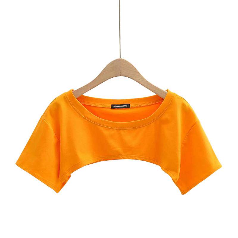 夏季新品个性超短高腰上衣圆领五分袖露脐露腰舞蹈街舞休闲女罩衫