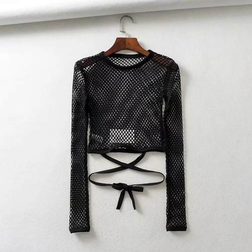 大网眼长袖欧美风街舞镂空女T恤