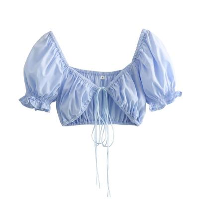 超短度假休闲系带短袖胸衣女衬衫