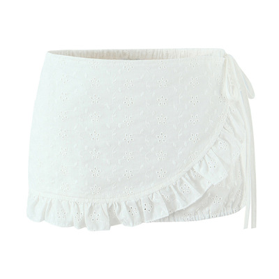 女休闲直筒裤蕾丝小花边拼接短裤
