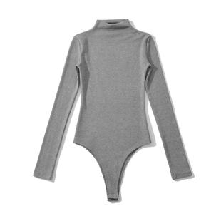 半高小圆领修身 弹力连裆女T恤磨毛一体连领连身连体打底欧美上衣