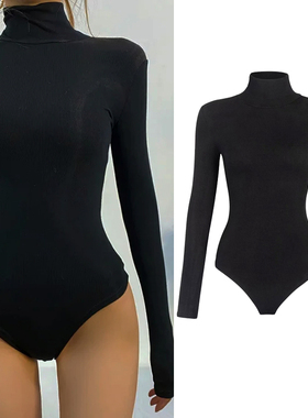 秋冬新品高领连体打底衫加绒修身弹力塑身连裆连身衣长袖套头T恤