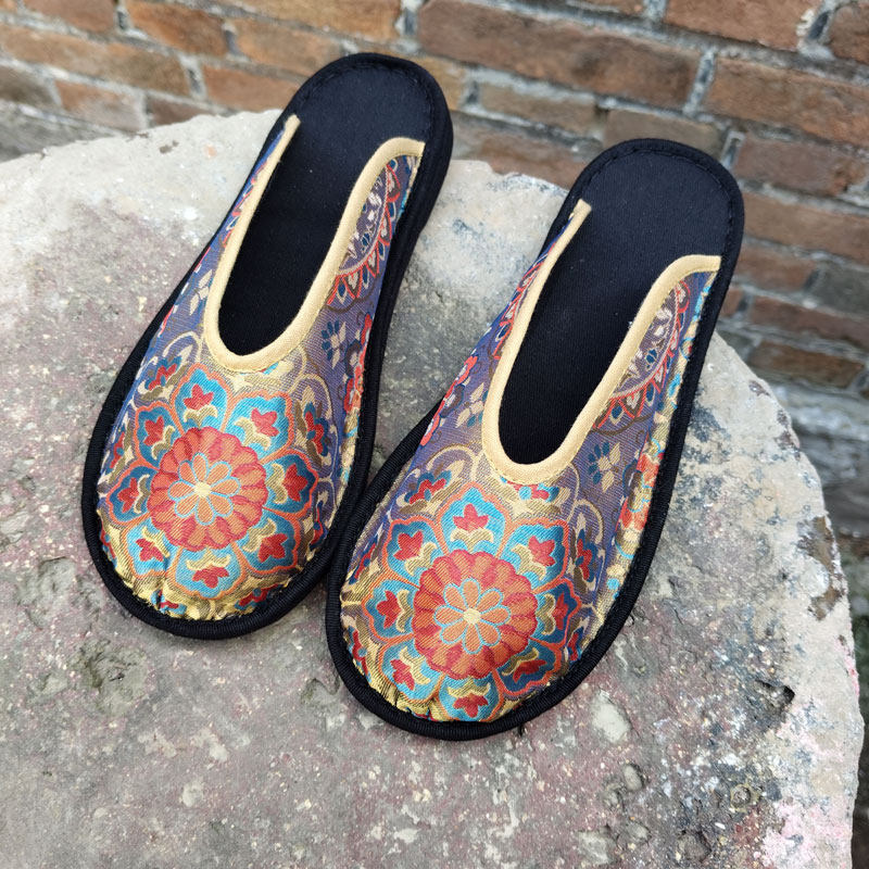 新中式民族风绣花布拖鞋女古风汉服鞋纯手工千层底老北京布鞋养脚