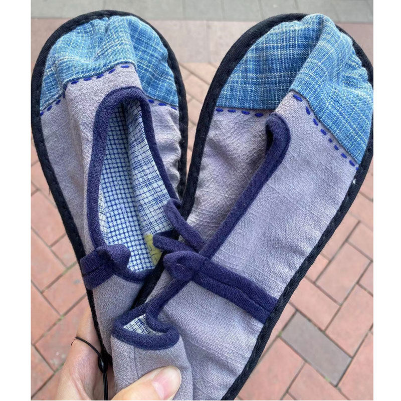 纯手工千层底老布鞋女透气吸汗养脚儿童汉服鞋国潮浅口一字带圆头