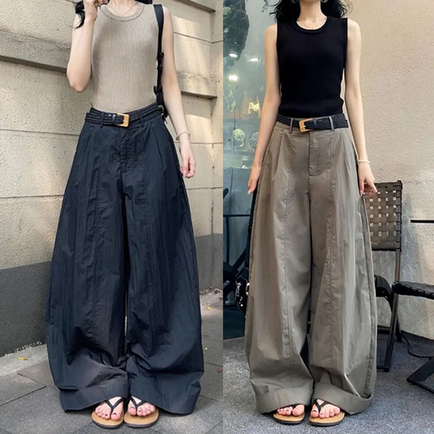 时尚立体裁片褶皱款阔腿裤女