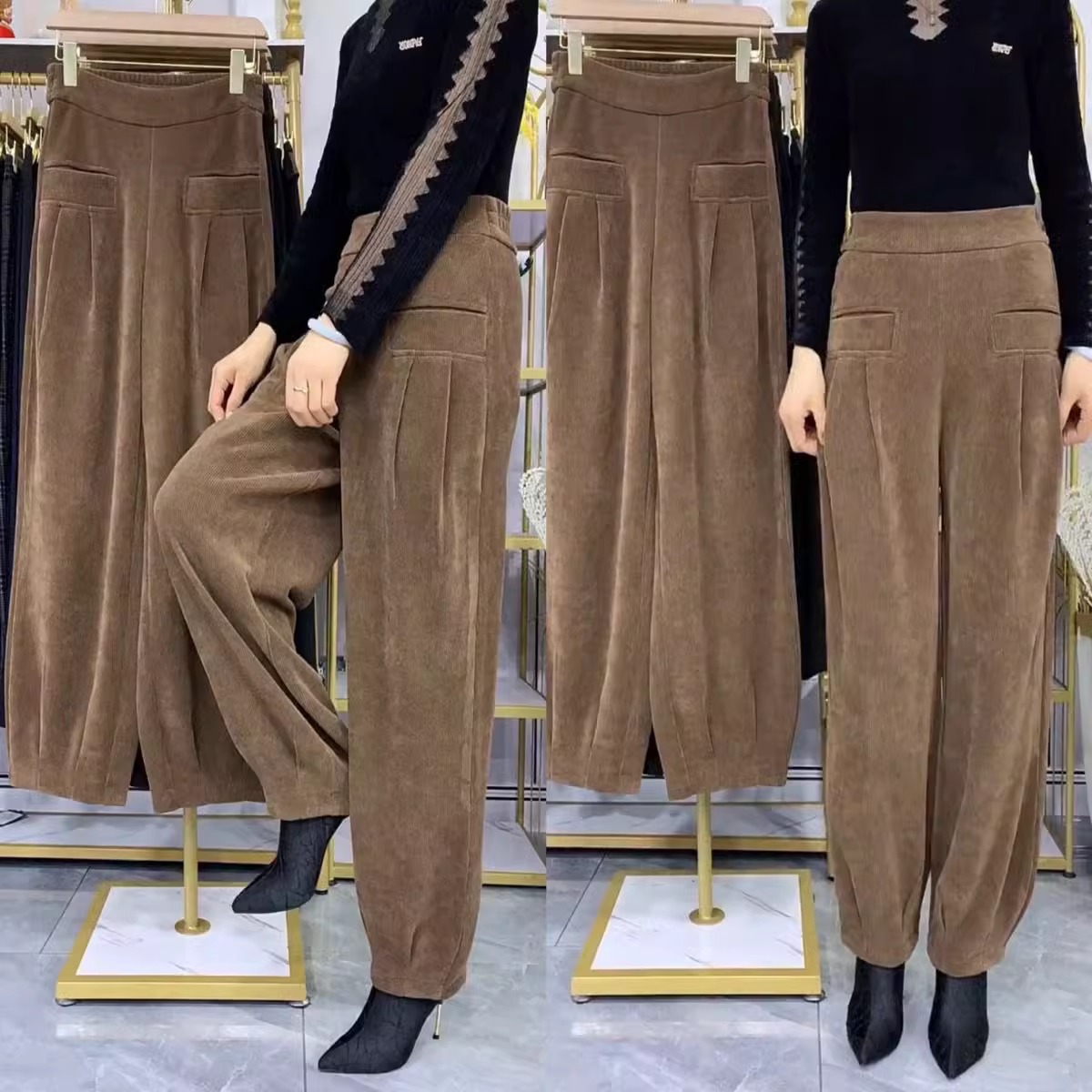 清仓捡漏~雪尼尔加绒加厚休闲灯笼裤秋冬新款宽松高腰百搭哈伦裤