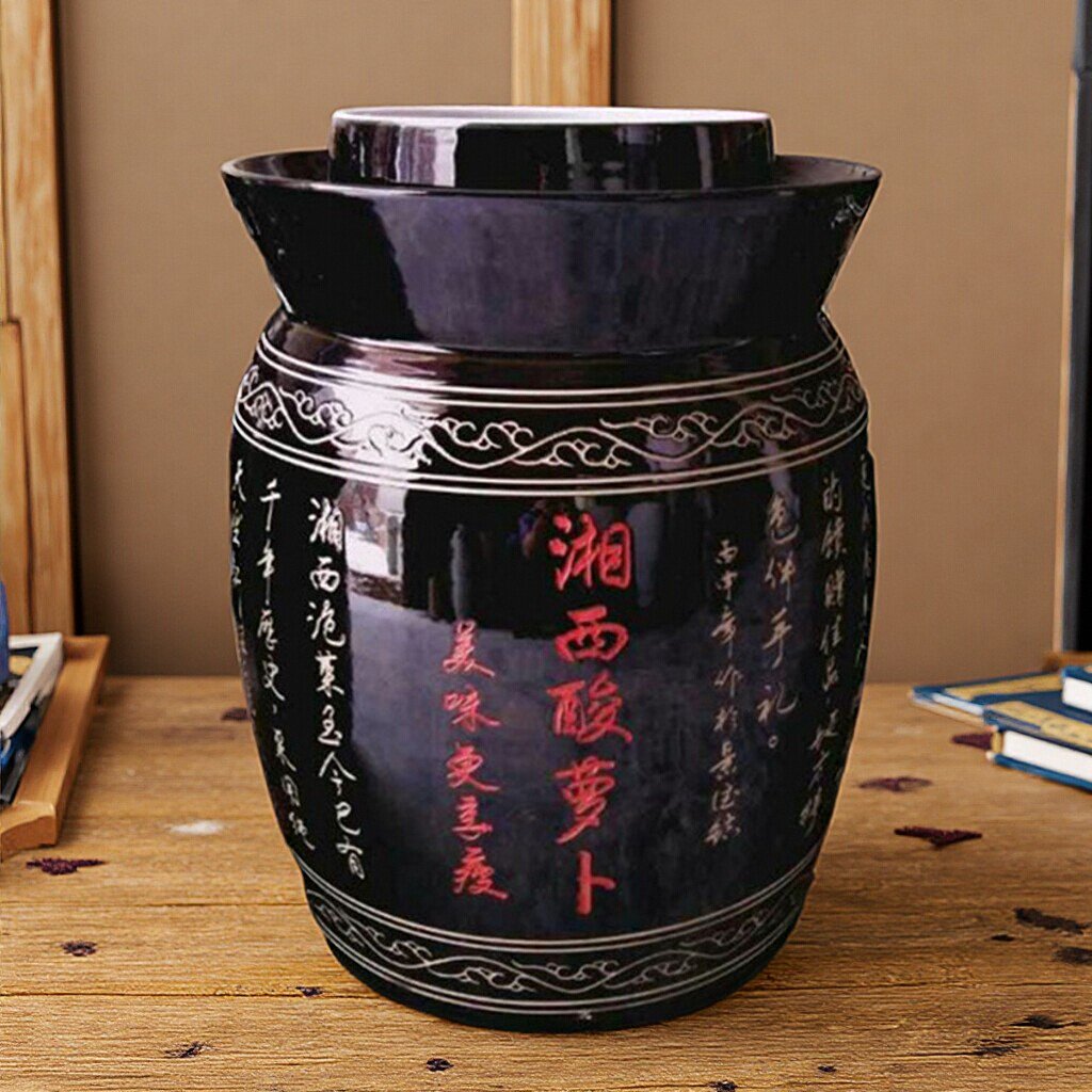 定制陶瓷泡菜坛子景德镇仿古密封储物罐雕刻乌金釉腌菜缸黑釉大号