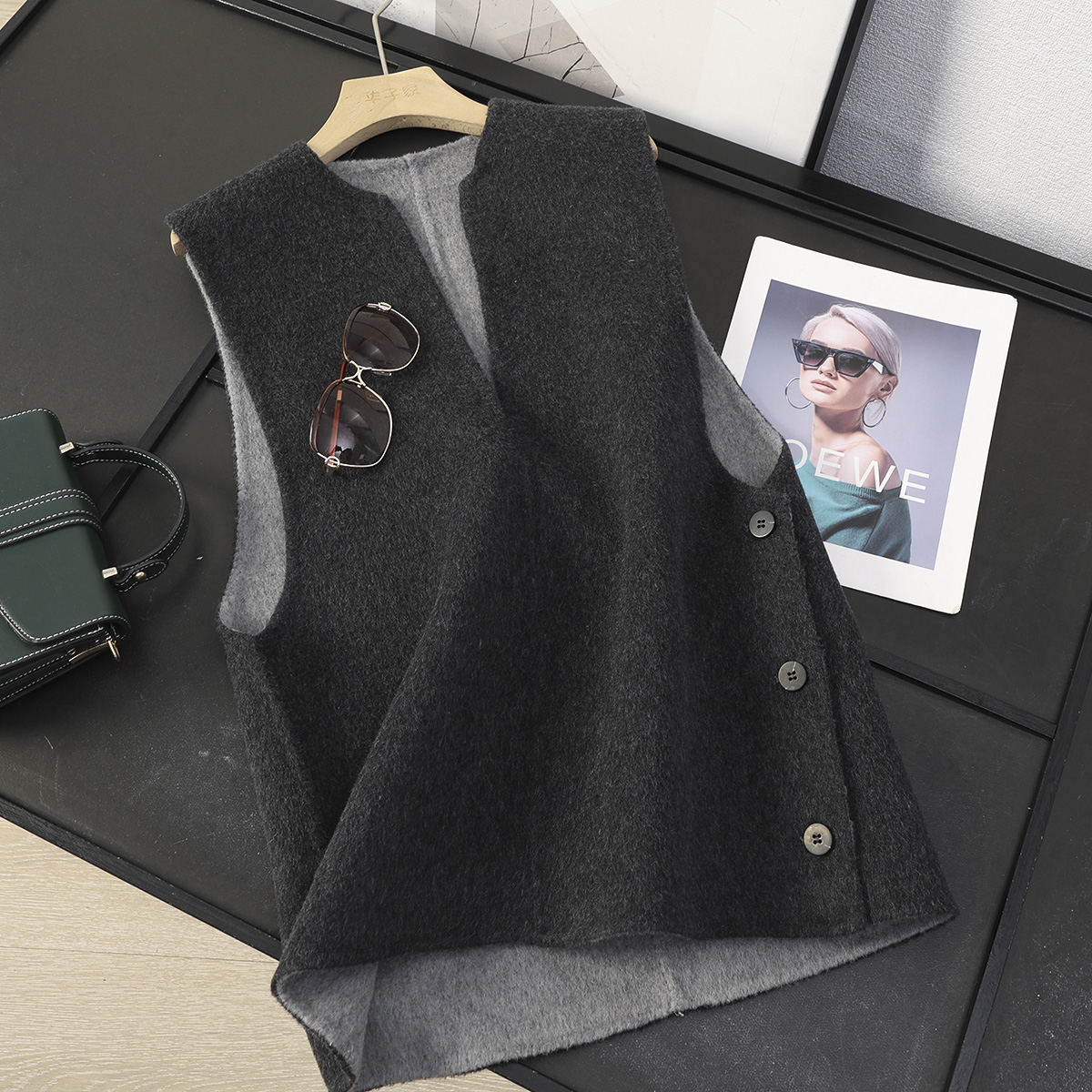老钱风天丝羊毛双面呢背心马甲女