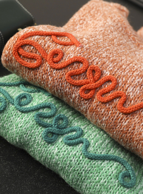 华子家 羊毛混纺花纱撞色字母宽松圆领针织衫女秋季套头毛衣44934