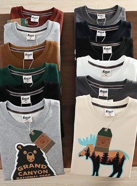 华子家 男女同款高克重全棉印花宽松圆领卫衣情侣款休闲上衣37681