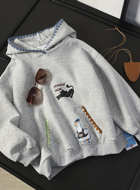 华子家 宝妈福利！男女童装贝壳绣连帽卫衣儿童休闲套头上衣44321