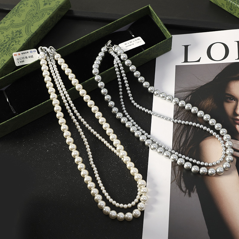 可拆分双层珍珠项链叠戴锁骨链女