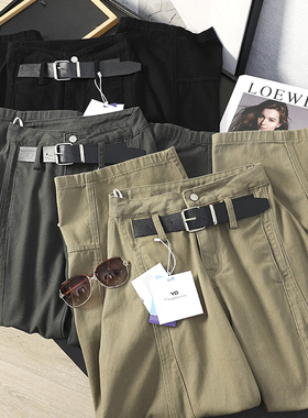 华子家 弯刀阔腿裤女2026春季新款设计感拼接高腰宽松牛仔裤46023