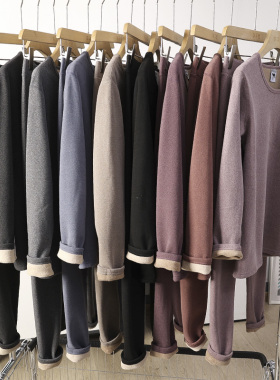 华子家 男女情侣款速热一体羊驼绒圆领加厚加绒保暖内衣套装40856