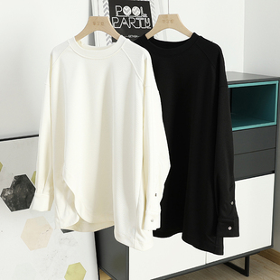 新款 华子家 T恤女2024春装 袖 不规则开叉宽松上衣39059 设计感衬衫