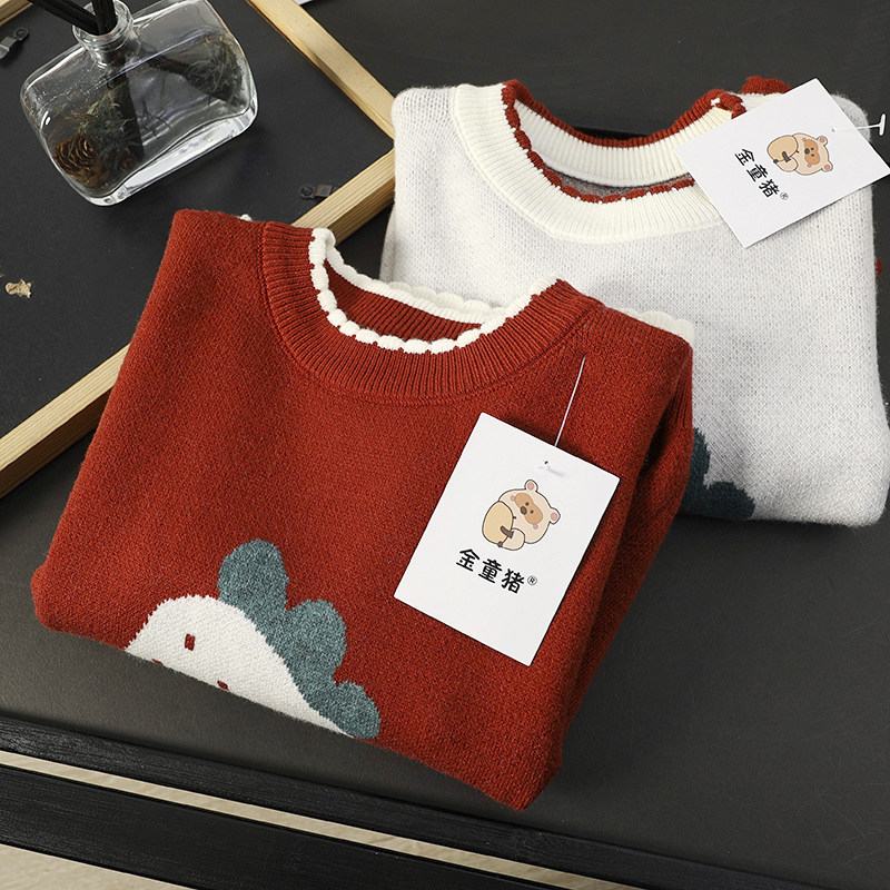 华子家 宝妈福利！女童草莓提花圆领针织衫儿童保暖套头毛衣45888,童装/婴儿装/亲子装,毛衣/针织衫,淘宝优惠券,粉丝福利购,淘宝优惠卷