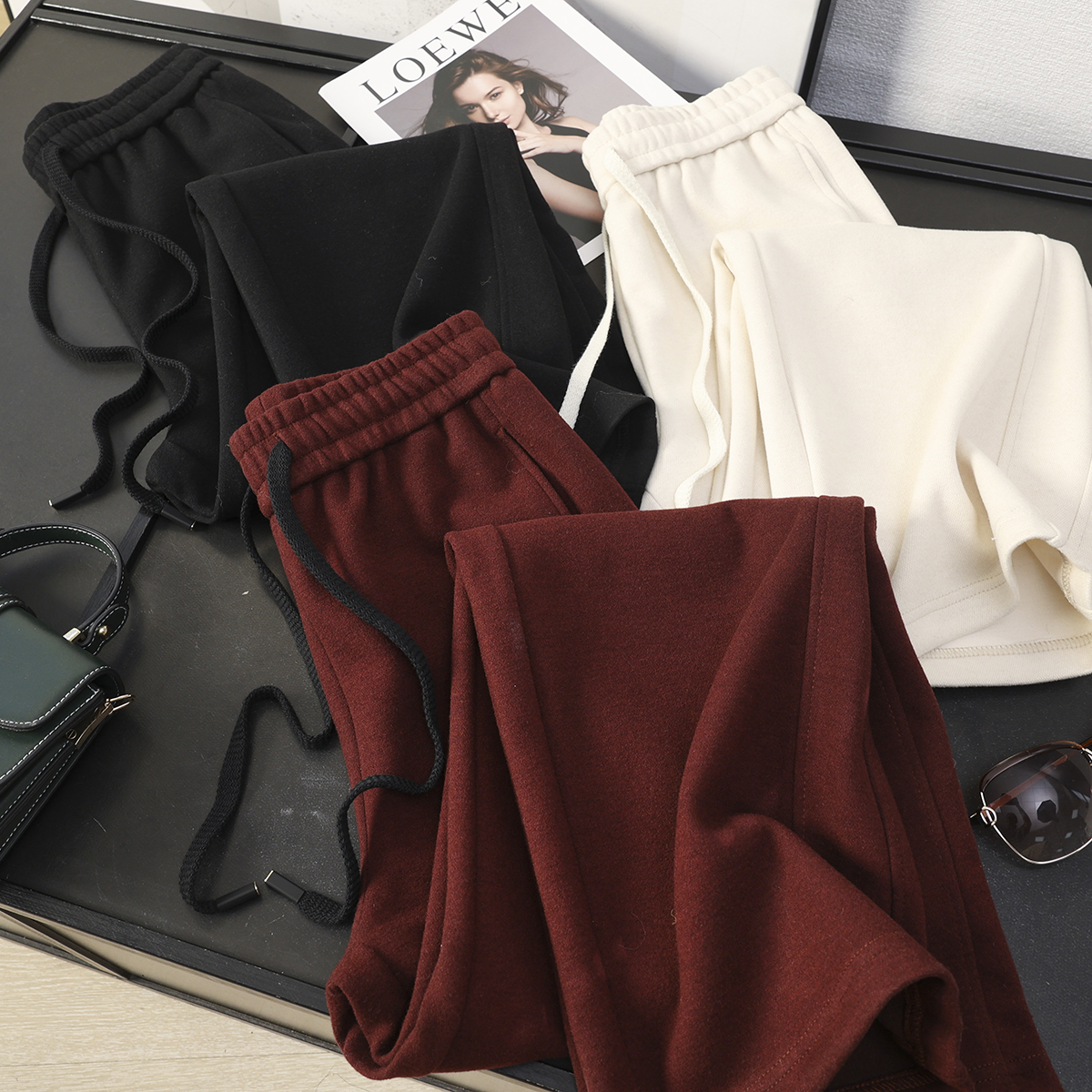 设计感双侧缝线醋酸羊毛阔腿裤女
