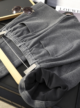 华子家 人字纹加绒毛呢休闲裤女秋冬松紧腰宽松阔腿裤弯刀裤45198