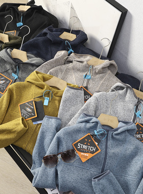 华子家 男女同款山系户外防风连帽加厚抓绒卫衣休闲外套秋冬45175