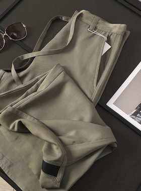 华子家 阔腿裤女2025春季新款抽绳高腰宽松休闲直筒拖地长裤42306