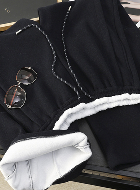 华子家 醋酸羊毛加厚加绒撞色松紧高腰垂感直筒休闲裤女秋冬45544