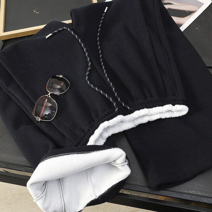 华子家 醋酸羊毛加厚加绒撞色松紧高腰垂感直筒休闲裤女秋冬45544