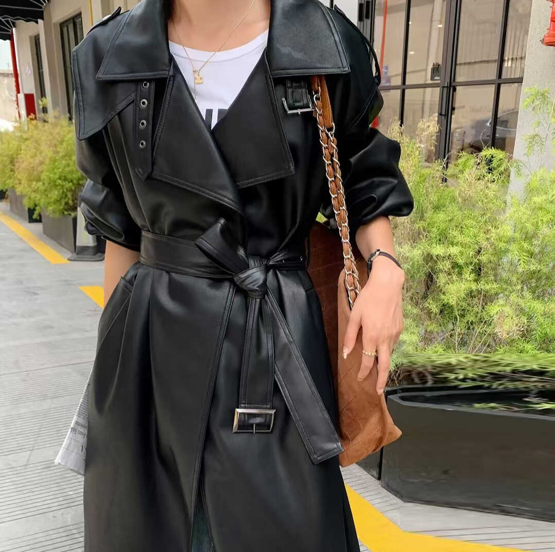 皮衣外套女长款2025春装新款韩版宽松黑色皮大衣小个子气质PU风衣