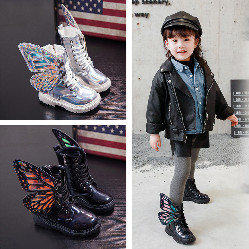 3至12岁儿童翅膀靴亮皮马丁靴