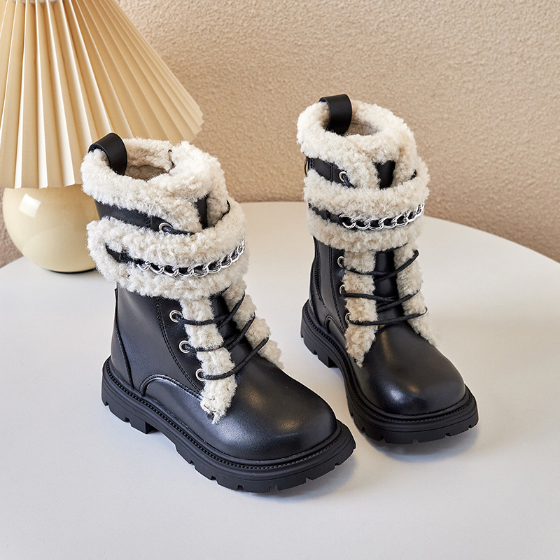 韩版时尚女童公主加绒加厚皮靴潮