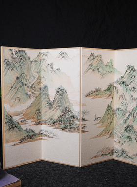 可定制 纯手绘青绿山水国画桌面屏风摆台