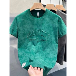 复古新款印花短袖T恤男扎染潮牌半袖夏季男士休闲修身体恤上衣