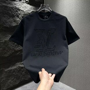 夏季新款轻奢欧货潮牌字母刺绣圆领短袖男士时尚痞帅休闲半袖T恤
