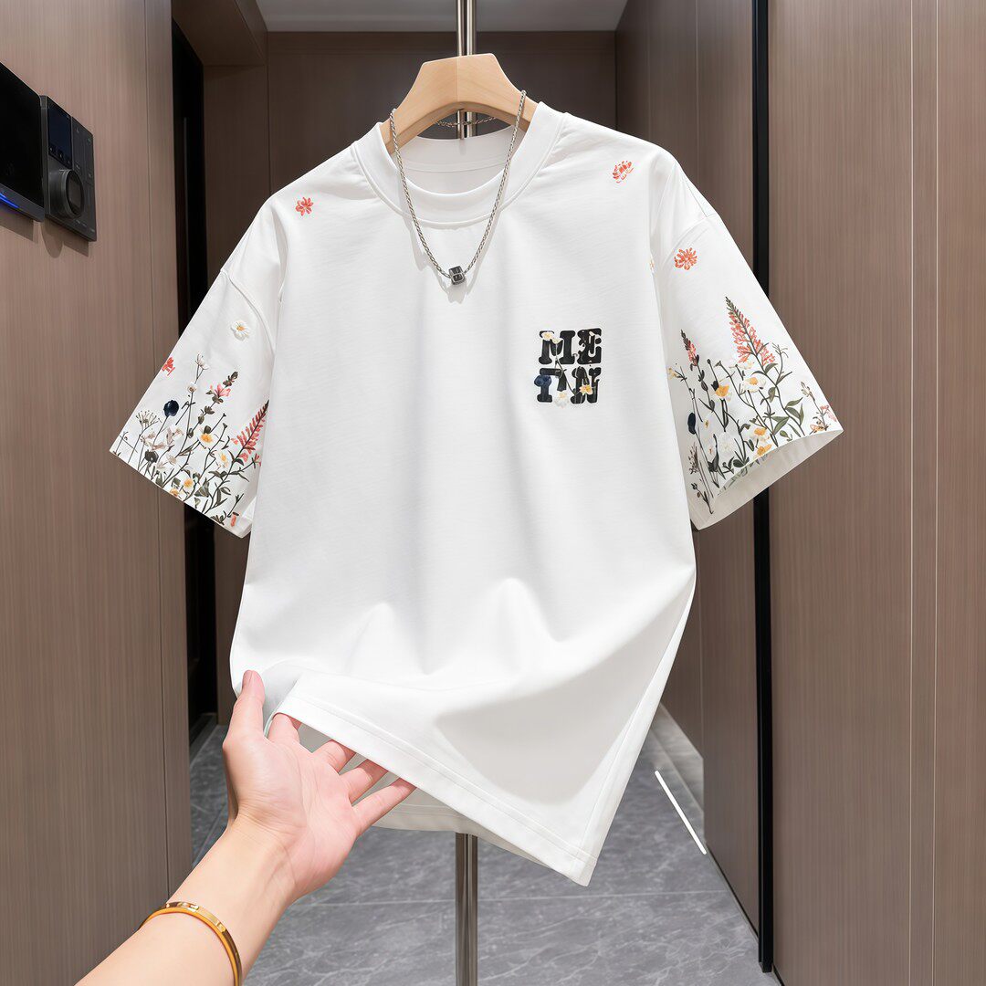 夏季男士重工刺绣短袖T恤图片