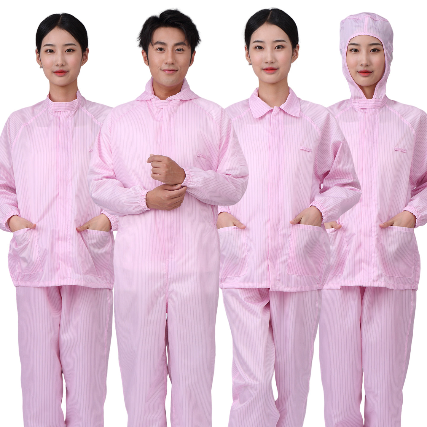 连体防尘服条纹粉色工作服